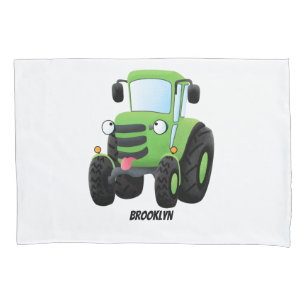 Housse D'oreillers Illustration du joli joyeux tracteur agricole vert