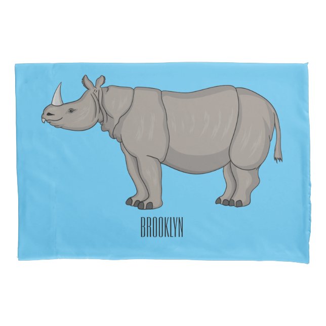 Housse D'oreillers Illustration du rhinocéros de Javan (devant)