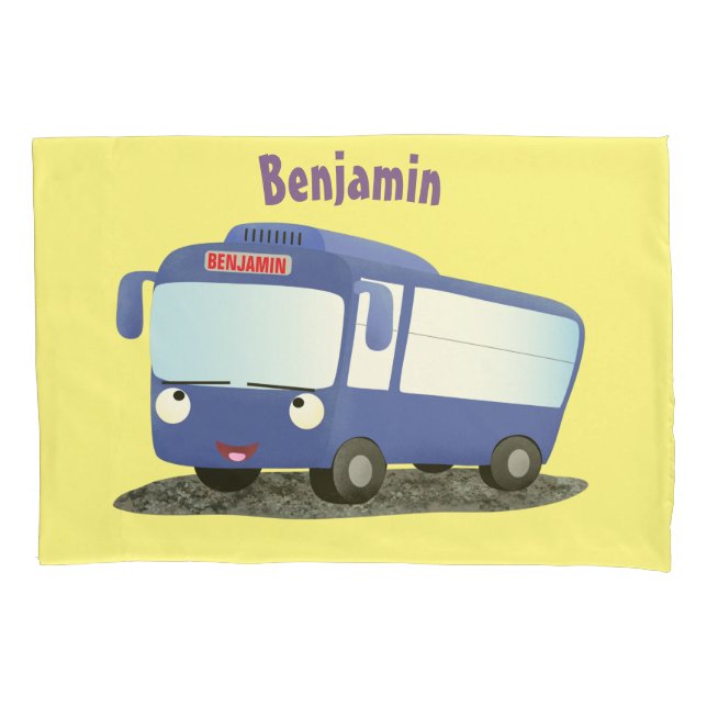 Housse D'oreillers Illustration d'un bus moderne bleu mignon (devant)