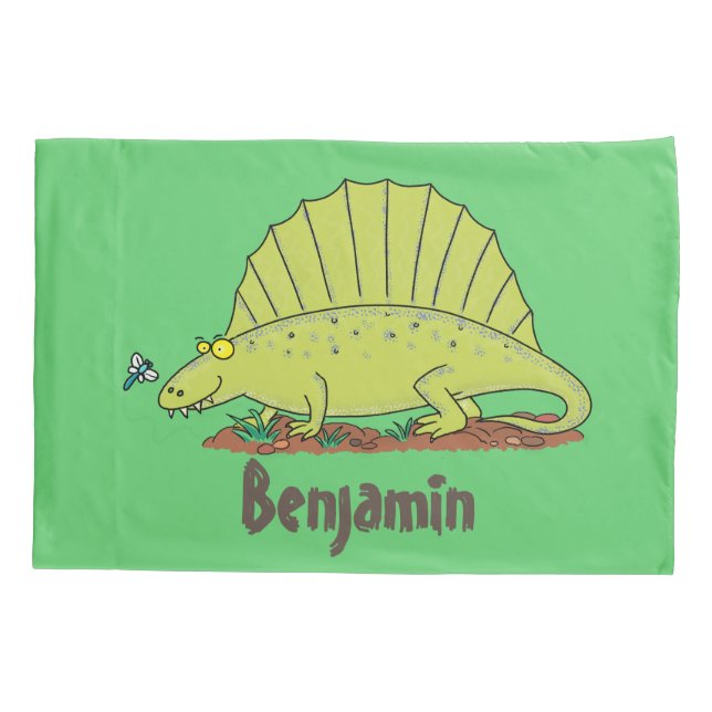 Housse D'oreillers Illustration d'un dimétrodon vert mignon (Dos)