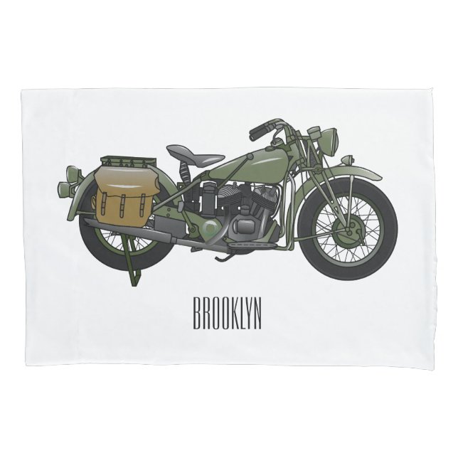 Housse D'oreillers Illustration d'une moto de croiseur militaire (devant)