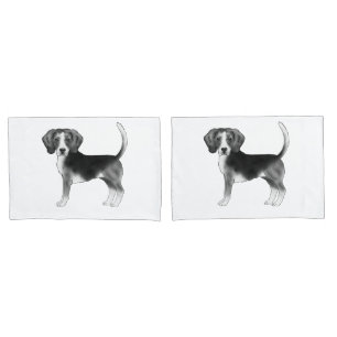 Housse D'oreillers Illustration élégante de chien Beagle en noir et b