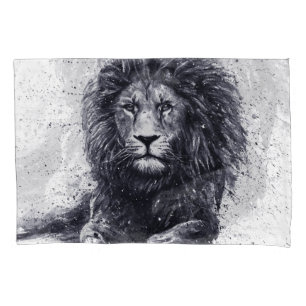 Housse D'oreillers Illustration en noir et blanc de lion.