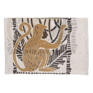 Housse D'oreillers Illustration Stylisée Linocut Singe