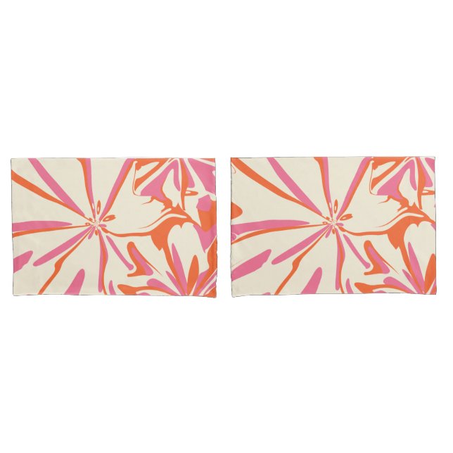 Housse D'oreillers Imaginaire Floral - rose, orange et crème (devant-Set)