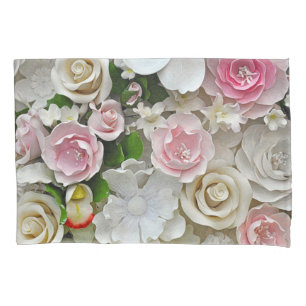 Housse D'oreillers Impression florale rose et blanche