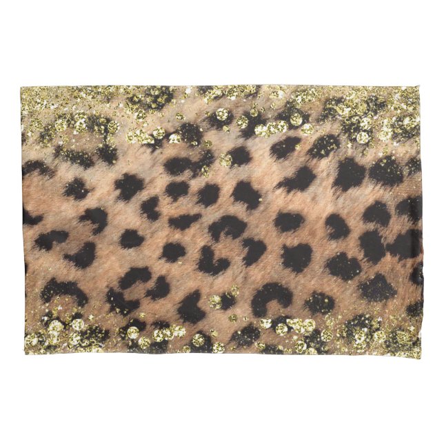 Housse D'oreillers Imprimé animal léopard guépard paillettes dorées m (devant)