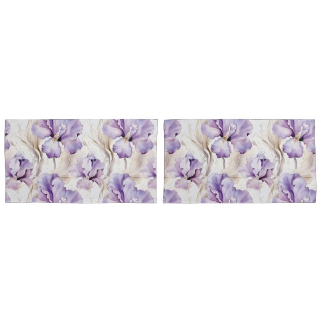 Housse D'oreillers Iris Pourpre Floral Romantique   (devant-Set)