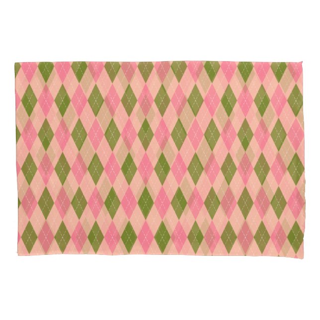 Housse D'oreillers Jacquard rose et vert Pastel Plaid Motif (devant)