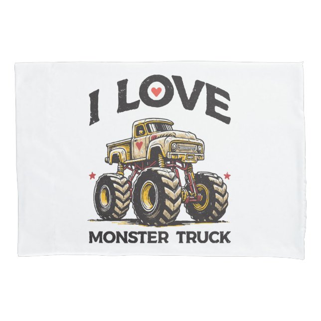 Housse D'oreillers J'aime les monstres camions (devant)