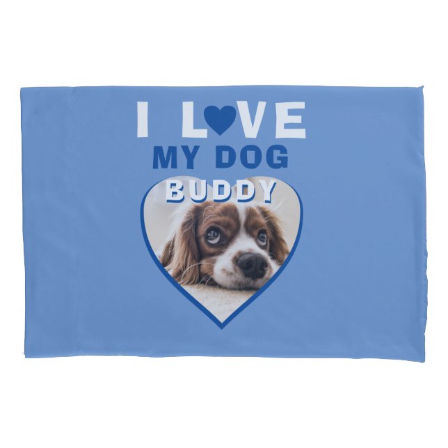 Housse D'oreillers J'aime mon chien Blue Heart Nom de l'animal de com (devant)