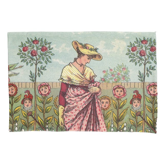 Housse D'oreillers Jardin Cultivation Flower Woman Art Antique (devant)