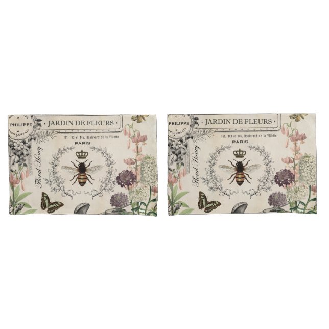 Housse D'oreillers Jardin d'abeilles Vintage moderne (devant-Set)