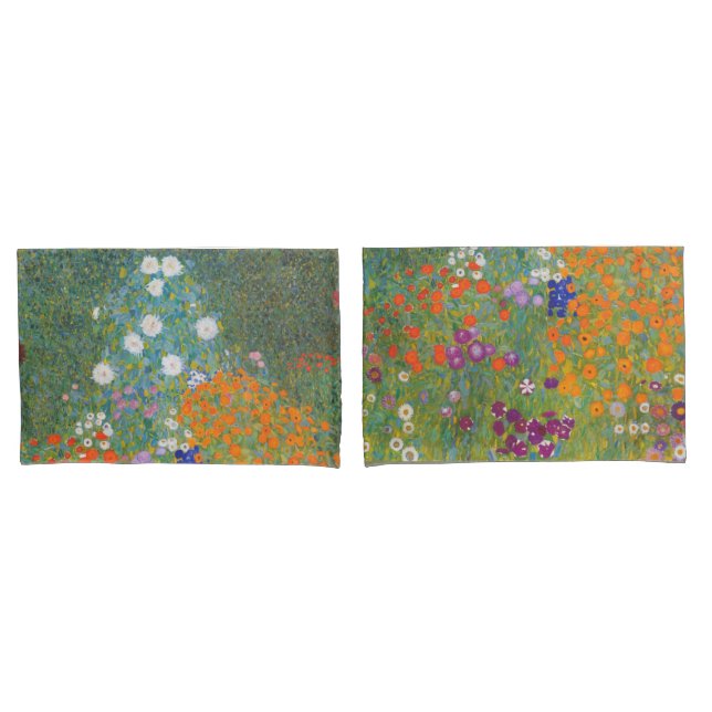 Housse D'oreillers Jardin des fleurs (par Gustav Klimt) (devant-Set)