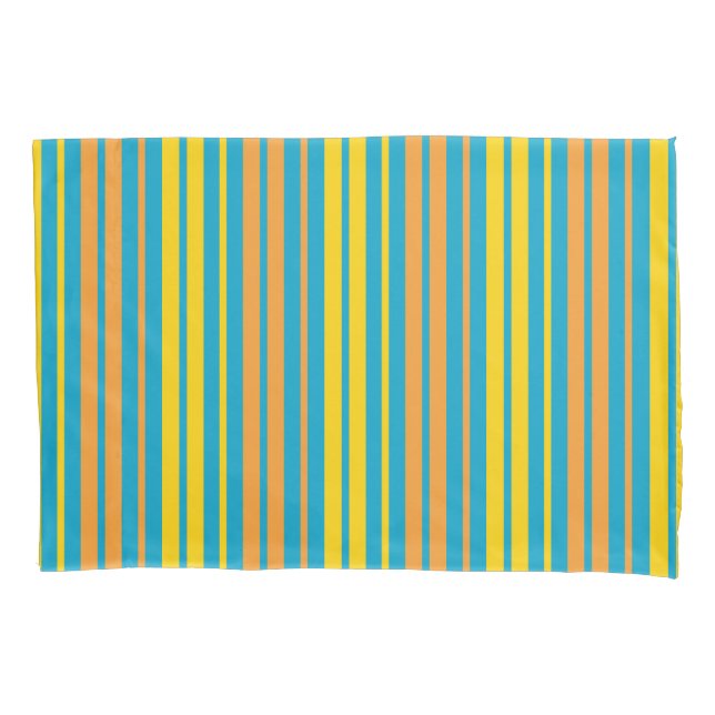 Housse D'oreillers Jaune et bandes verticales orange bleu   (devant)