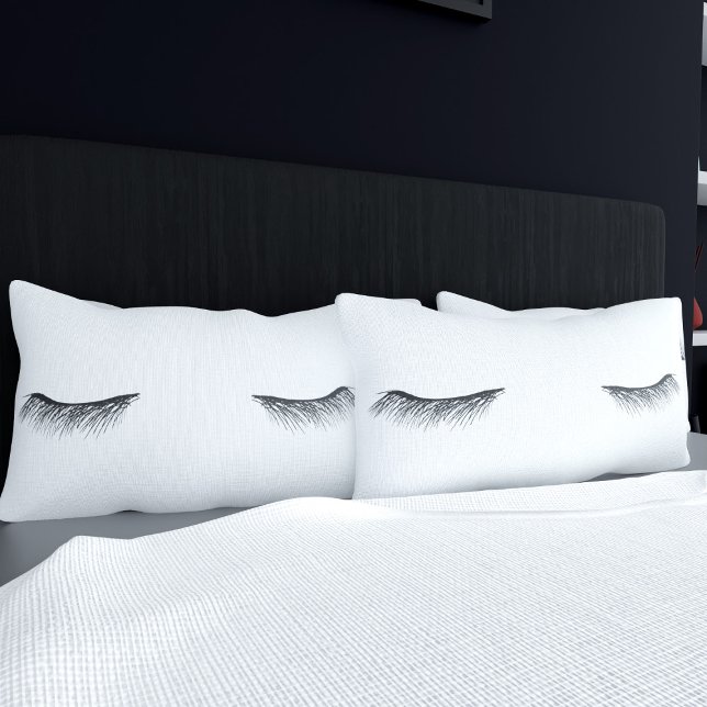Housse D'oreillers Jeu de Coque Coussin blanc des yeux endormis noir (Shhhh. Don't wake her up! A fun pair of black and white eyelash pillowcases just for you)