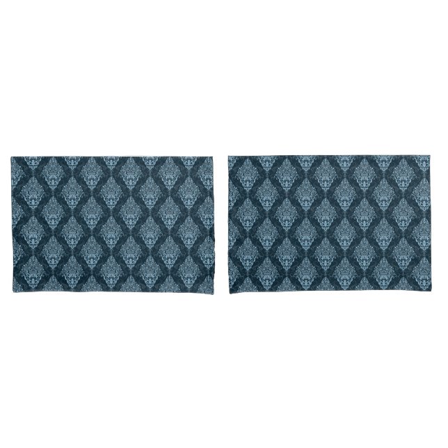 Housse D'oreillers Jeu d'oreillers d'impression Damas bleu (devant-Set)