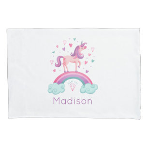 Housse D'oreillers Jeune fille violette rose de l'Unicorne arc-en-cie