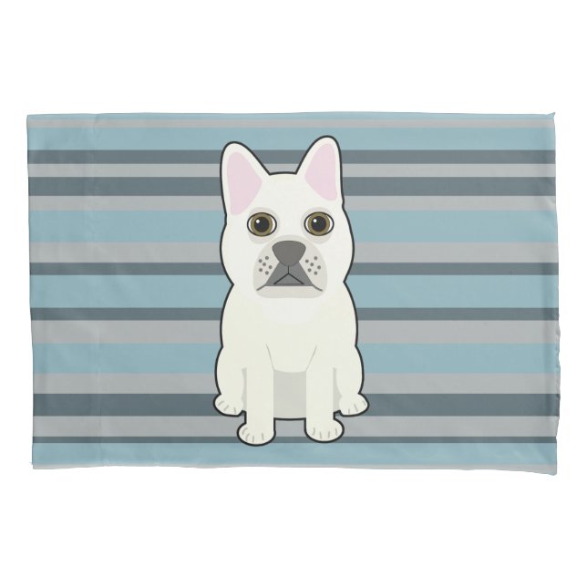 Housse D'oreillers Joli Bouledogue Français rayé bleu (devant)