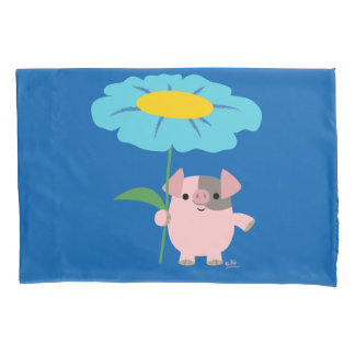 Housse D'oreillers Joli Cochon De Cartoon Avec Cadeau (Bleu)