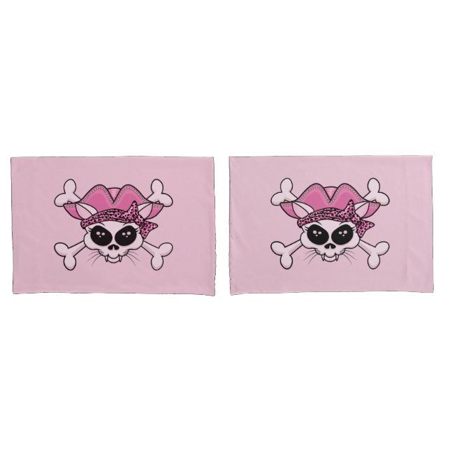 Housse D'oreillers Joli crâne de Kitty Pirate (devant-Set)