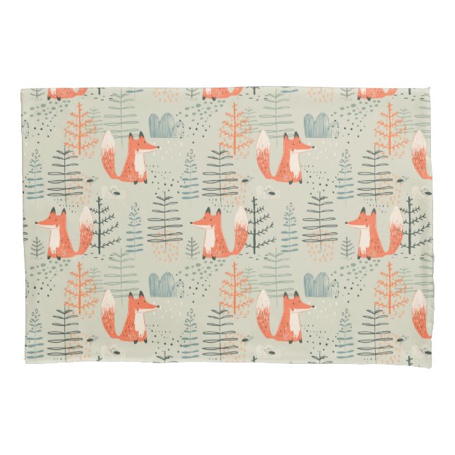 Housse D'oreillers Joli Doodle Fox Forest Motif de bois (devant)