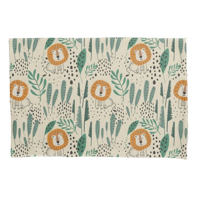 Housse D'oreillers Joli Doodle Lion Jungle Rainforest Motif (devant)
