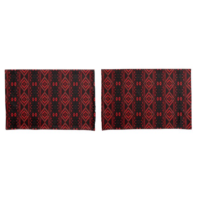 Housse D'oreillers Joli Motif amérindien rouge et noir (devant-Set)