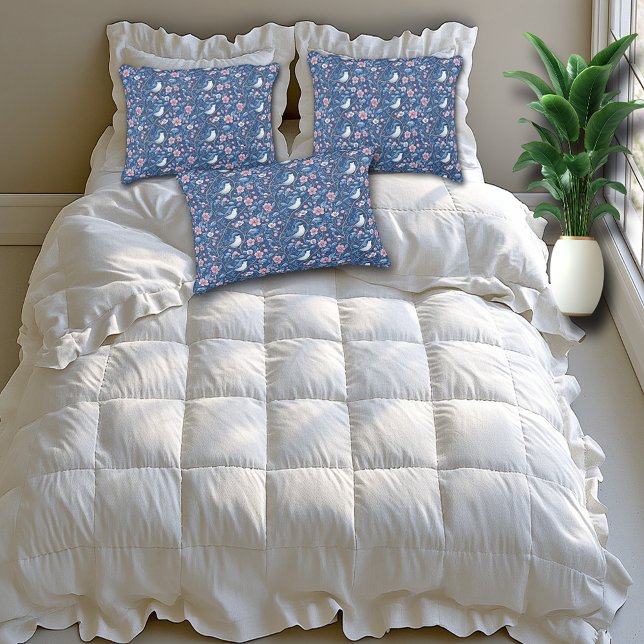 Housse D'oreillers Joli Oiseaux Bleus Roses Rose Élégant (Créateur téléchargé)