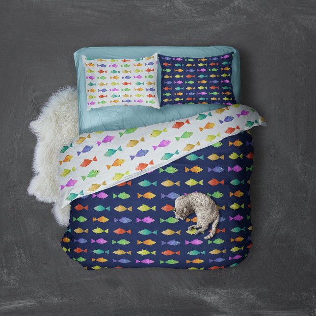 Housse D'oreillers Joli poisson coloré motif (Cute Rainbow fish colorful patterned bedding for ocean lovers pillow case)