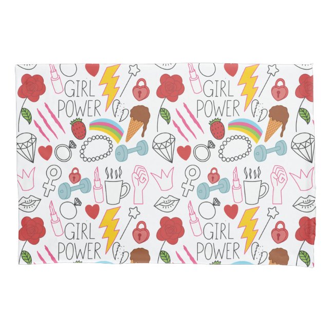 Housse D'oreillers Jolie fille Whimsical Power Doodle Retro (devant)