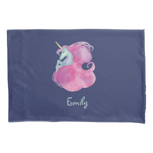 Housse D'oreillers Jolie licorne rose sur Coque Coussin bleu