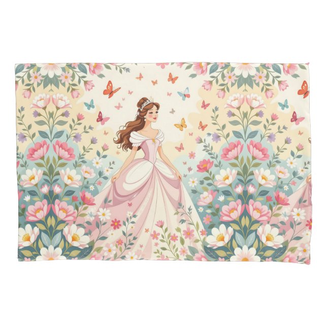 Housse D'oreillers Jolie princesse avec papillons (devant)