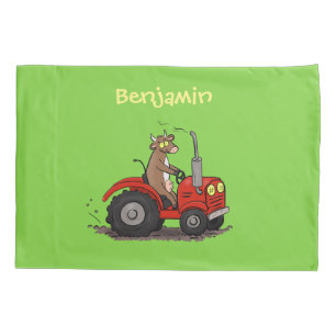 Housse D'oreillers Jolie vache heureuse conduisant un dessin animé de