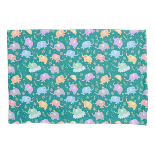 Housse D'oreillers Joyeux Jardin des éléphants avec Parapluies Fleurs