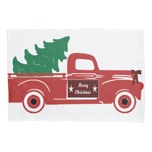 Housse D'oreillers Joyeux Noël camionnette et arbre (devant)