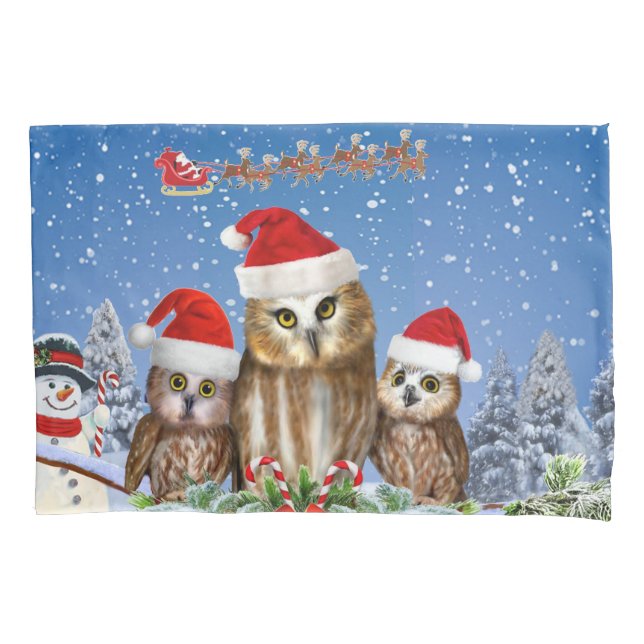 HOUSSE D'OREILLERS JOYEUX NOËL DE LA CHOUETTE À NOUS ! (devant)