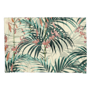 Housse D'oreillers Jungle vintage : Vert foncé, Lys orange.