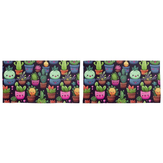 Housse D'oreillers Kawaii Cactus Pillowcases (devant-Set)
