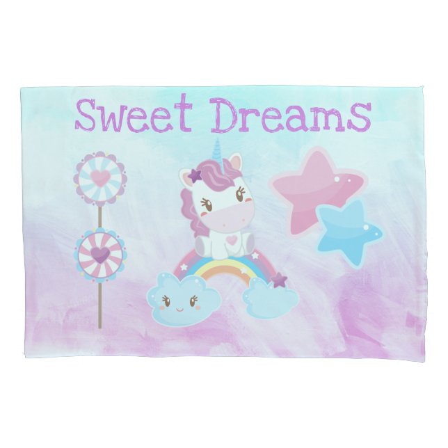 Housse D'oreillers Kawaii Sweet Dreams Unicorn Rainbow Cloud (devant)