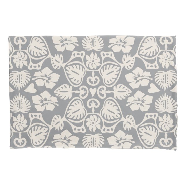 Housse D'oreillers Keoni Hawaiian Monstera feuille Damask Grey (devant)