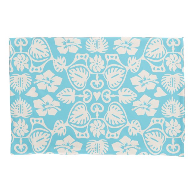 Housse D'oreillers Keoni Hawaiian Monstera Leaf Damask Aqua (devant)