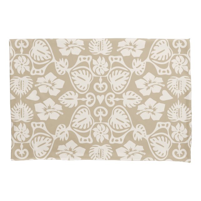 Housse D'oreillers Keoni Hawaiian Monstera Leaf Damask Taupe (devant)