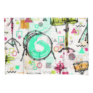 Housse D'oreillers Kit Tambour : Aquarelle Memphis Retro.