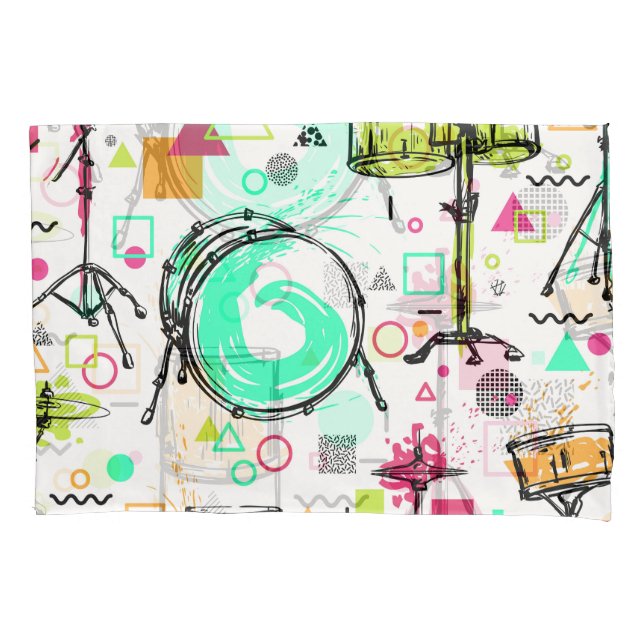 Housse D'oreillers Kit Tambour : Aquarelle Memphis Retro. (devant)