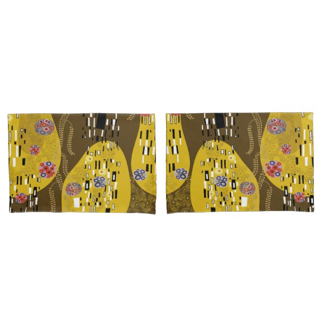 Housse D'oreillers Klimt Inspiré Or Motif Art Nouveau Le Baiser (devant-Set)