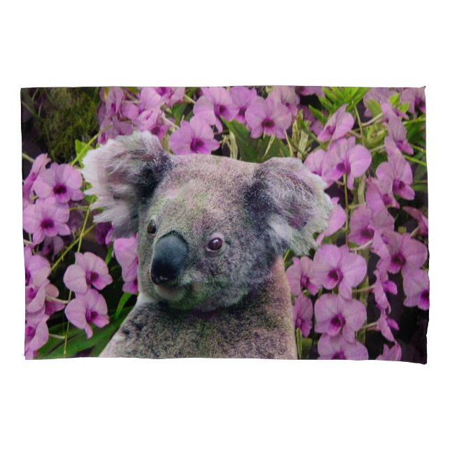 Housse D'oreillers Koala et orchidées (devant)
