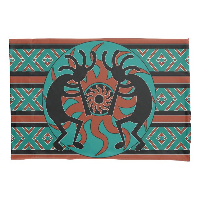 Housse D'oreillers Kokopelli Design Sud-Ouest Turquoise (devant)