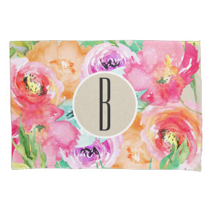 Housse D'oreillers Kraft aquarelle florale colorée moderne brillante