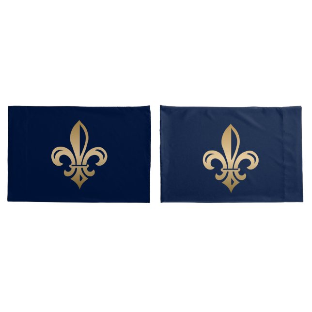 Housse D'oreillers La luxueuse Gold Fleur de Lis Navy (Dos-Set)